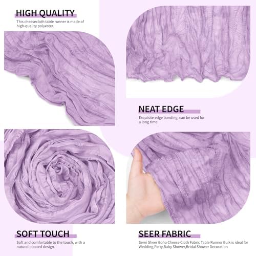 12 Pack Lavender Cheesecloth Table Runner 10Ft, Lilac Purple Table Runners 21.5 x 120 inch,Semi Sheer Cheese Cloth Fabric Runner Bulk for Wedding,Party,Baby Shower,Bridal Shower - Image 6