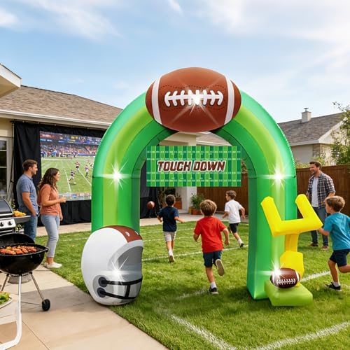 9FT Football Inflatable Arch Party Decoration Blow Up Helmet, Built in LED Lights Goal Post for Yard Giant Balloon Photo Prop for Gift Light Green - Image 3