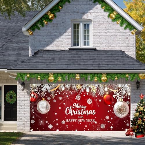 HOMETITUTE Christmas Red Silver Garage Door Cover 13x6ft - Image 6