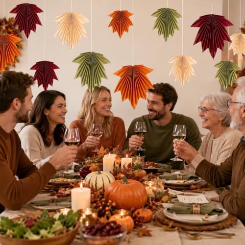 Whaline 12 Pcs Fall Party Fan Decorations Maple Leaves Hanging Paper Fans Autumn Color Hanging Ornament for Thanksgiving Birthday Baby Shower Holiday Party Supplies - Image 6