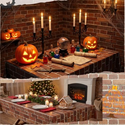 100FT x 54IN Halloween Red Brick Tablecloth Roll with Slide Cutter Box - Image 3
