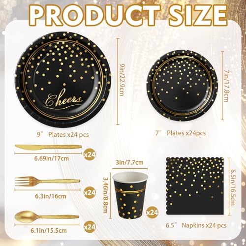 168Pcs Black and Gold Paper Plates and Napkins Party Supplies for 24 Guest - Image 3