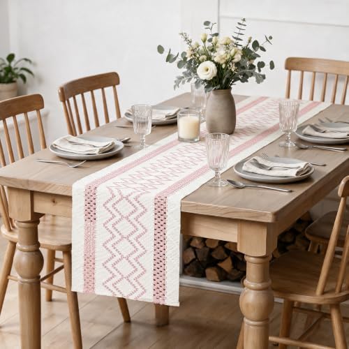 Artoid Mode Pink Stripe Diamond Woven Table Runner 12x72 Inch - Image 5