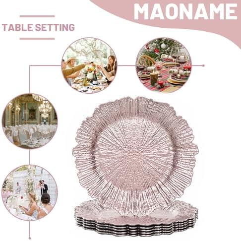 MAONAME Pink Charger Plates Set of 6, Reef Chargers for Dinner Plates - Image 6