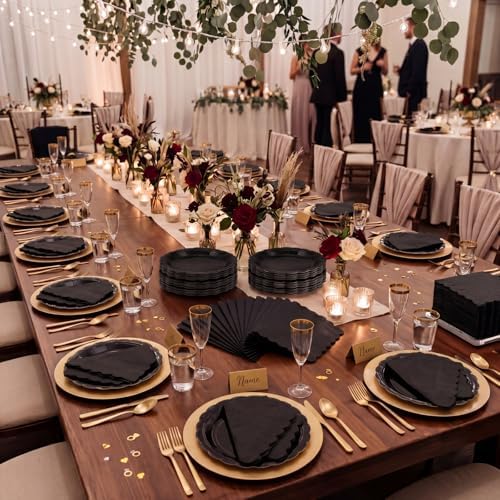 120 Pcs Black Paper Plates and Napkins Party Supplies Bulk - Image 3