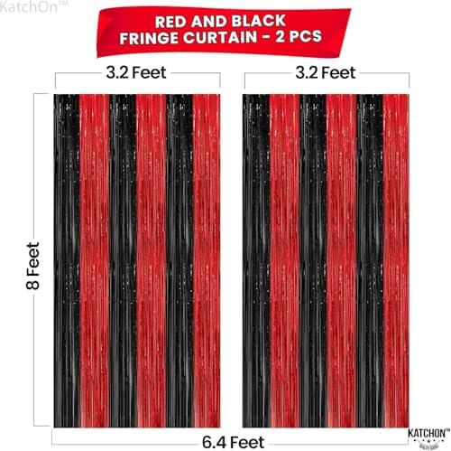 KatchOn Red and Black Fringe Curtain-3.2x8 Feet Pcs 2 Halloween Decorations - Image 6