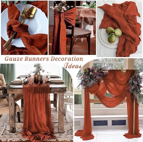 24 Pack Cheesecloth Table Runner, 35x120 Inch Terracotta Table Runners Rustic Burnt Orange Cheese Cloth Boho Gauze Semi Sheer Runner for Wedding Baby Shower Home Decor - Image 6