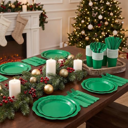 Green 175-Piece Decagonal Paper Plates Party Set, Serves 25 - Image 2