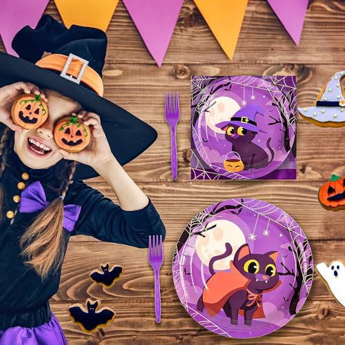 96PCS Halloween Paper Plates and Napkins Halloween Party Plates Cat Plates - Image 5