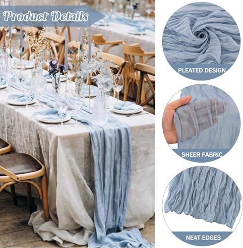 24 Pack Dusty Blue Cheesecloth Table Runner, 35x120 Inch Boho Gauze Table Runner 10ft Rustic Sheer Cheese Cloth Table Decor for Wedding Baby Bridal Shower Birthday Party Table Decoration - Image 6