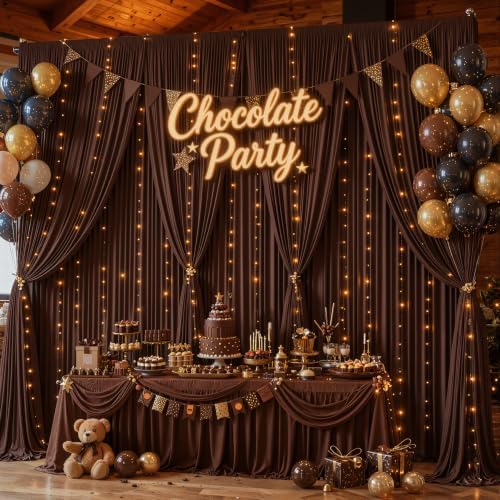 Brown Backdrop Curtains with Lights for Parties,20x10FT Wrinkle Free Wedding Photo Backdrop Curatin Drapes Fabric for Baby Shower Birthday Ceremony Reception Home Party Decorations - Image 4