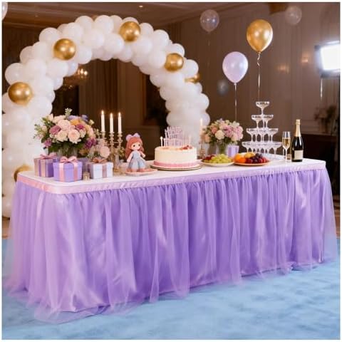 THARAHT Tulle Table Skirt 14FT 420CM Long for Rectangle Tables Round Tables Ruffle Desk Skirt for Princess Girls Birthday Party Cake Dessert Decorations Table Skirt by THARAHT