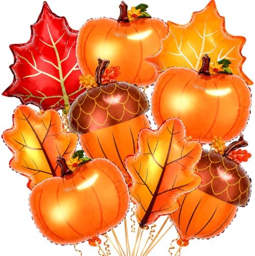 9PCS Fall Balloons, Thanksgiving Pumpkin Maple Leaf Pinecone Foil Set by AxiyanX