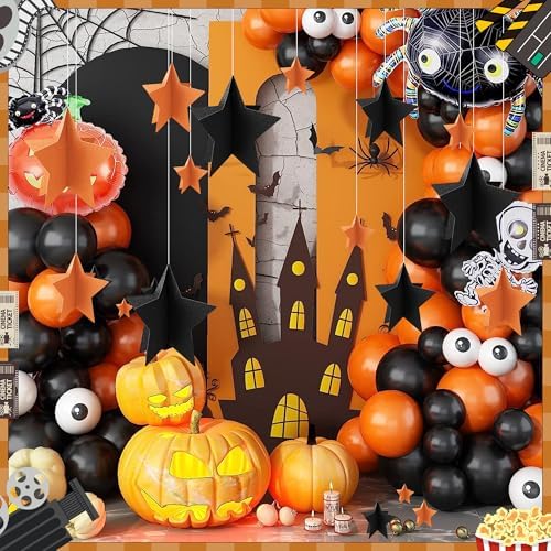 70 Pcs Orange and Black Star Centerpieces Halloween Party Birthday Graduation Decorations 3D 2025 Table Decor 3 Sizes 8" 5" 3" Citrus Thanksgiving Trick or Treat Spooky Ghost Party Bar Decoration - Image 5