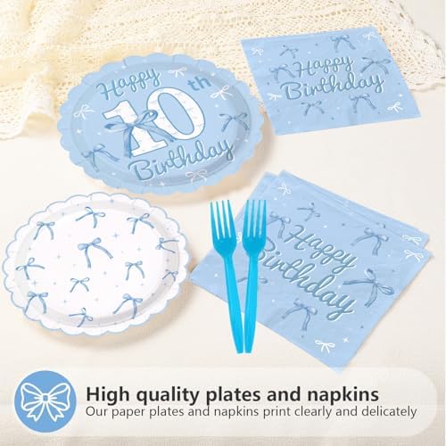 96Pcs Blue Bow 10th Birthday Party Decorations, Serves 24 - Image 3
