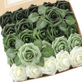 Floroom Artificial Flowers 25pcs Real Looking Forest Green Ombre Colors Foam Fake Roses with Stems for DIY Wedding Bouquets Bridal Shower Centerpieces Sage Green Floral Arrangements Decorations by Floroom