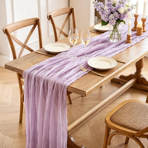 6Pcs Lilac Table Runner, 10FT Rustic Gauze Lavender Table Runner 35*120inch Boho Table Runners for Wedding Bridal Shower Baby Shower Table Centerpiece Decorations - Image 4