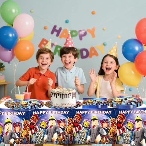 41PCS Roblo-x Party Supplies Set, Birthday Decorations Tableware Kit With 10 7'' Plates, 10 9'' Plates,20 Napkins and 1 Tablecover for Robot Party Decoration (red4) - Image 6
