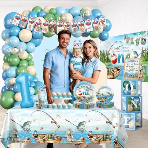 263PCS Fexivo Blue Green Ofishally One Birthday Decorations, 25 Guests - Image 6