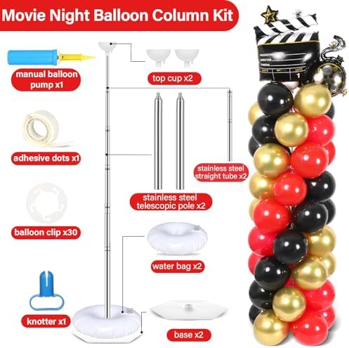 2 Set Movie Night Balloon Column Stand Kit Adjustable Popcorn Balloon Decor - Image 2