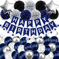 Men's Birthday Decorations - Navy Blue & Black Party Decor with Banner for 30th, 40th, 50th, 60th, 70th Birthdays & Anniversaries by Recosis