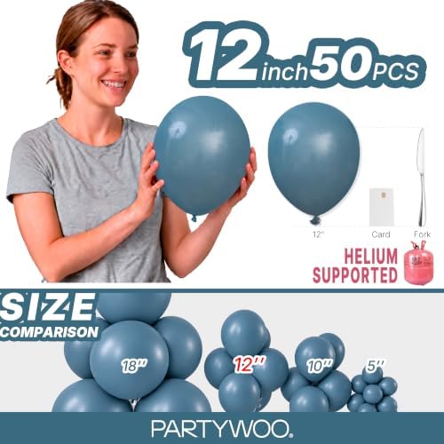 PartyWoo Slate Blue Balloons 50pcs Navy Dusty Blue Boho Neutral Color - Image 6