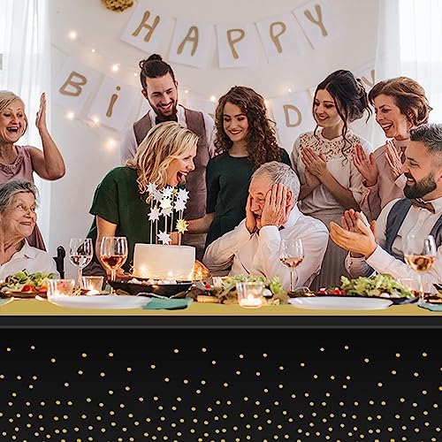 24 Pack Black and Gold Tablecloth and Table Runner Set Party Decorations, Black and Gold Plastic Disposable Tablecloth and Satin Table Runner for Wedding Birthday Bridal Graduation Anniversary Party - Image 5