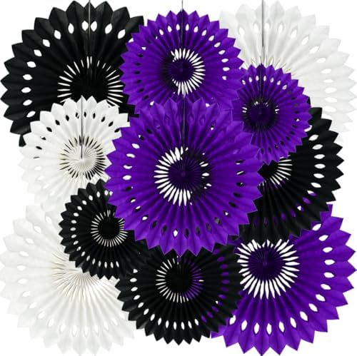 BEISHIDA Honeycomb Round Paper Fans Black Purple Hanging Party Decoration by Beishida