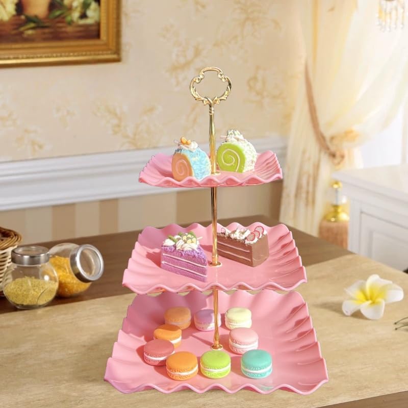 5 Pcs Cupcake Stand Set - Pink Plastic Dessert Table Display Set - Image 4