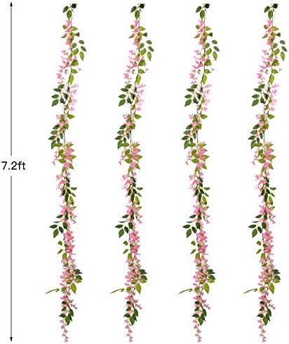 Lvydec Wisteria Artificial Flowers Garland, 4 Pcs Total 28.8ft Artificial Wisteria Vine Silk Hanging Flower for Home Garden Outdoor Ceremony Wedding Arch Floral Decor (Pink) - Image 4