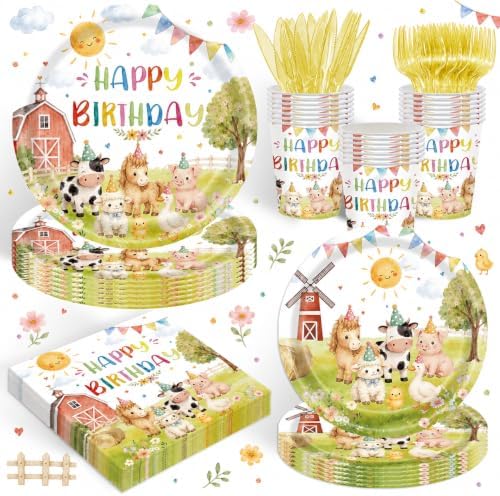 120PCS Farm Animals Birthday Party Supplies for 20, Barnyard Tableware Set by REJOICEBUNNY