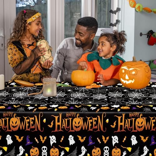 4 Pack Halloween Tablecloth 54 x 108 Inch Pumpkin Spider Web Table Cover - Image 7
