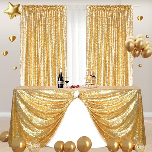 Poise3EHome Gold Sequin Backdrop Curtains,4 Panels 2FTx8FT Glitter Background for Party Birthday Party Baby Shower Wedding Christmas Thanksgiving Halloween Holiday Festival Decor - Image 6