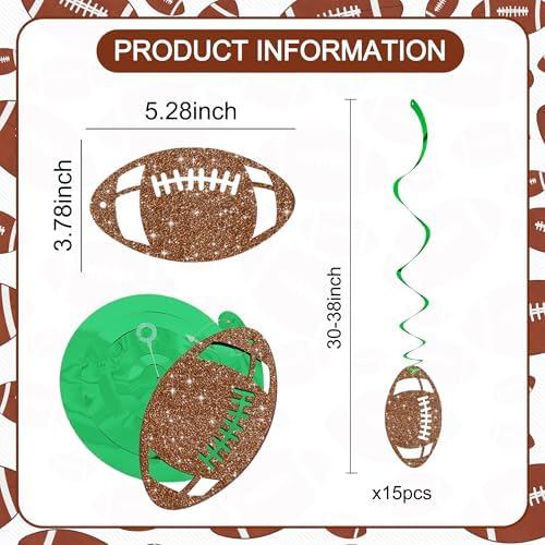 BEISHIDA Football Hanging Swirl Decorations-15Pcs Pre-Strung Football Party Ceiling Hanging Decorations for Game Day Birthday Theme Party Supplies - Image 2