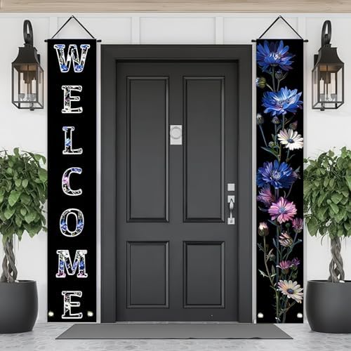BlissYard 2pcs Welcome Summer Door Banner Colorful Daisy Porch Banners Sign Cornflower Floral Front Door Hanging Decor Banner for Seasonal Home Hawaii Tropical Party Outdoor Decorations by BlissYard