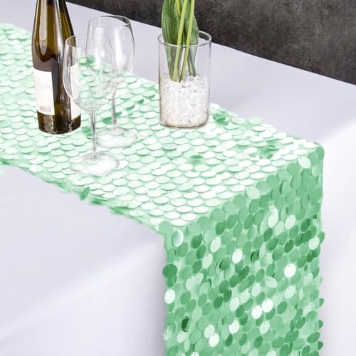 Pufogu 12 x 108 Inch Sequin Table Runner,Mint Green Glitter Premium Big Sequin Table Runner, Rectangle Table Runners for Halloween, Christmas, Wedding Party, Birthday Party, Banquet Decor (1 Pack). - Image 7
