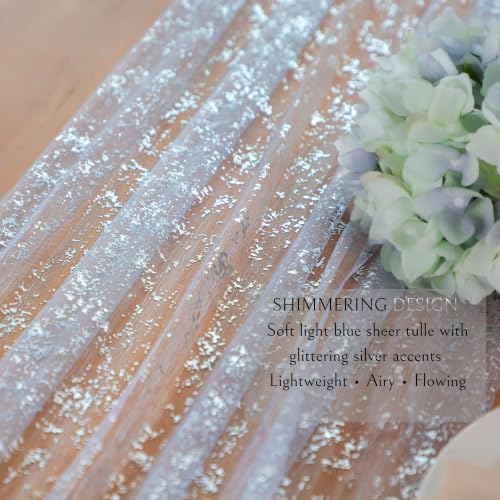 Snowkingdom 10PCS Light Blue Silver Gauze Table Runner 10ft 120 inch Glitter Sheer Cheesecloth Tulle Home Dining Table Decoration for Bridal Baby Shower Summer Wedding Birthday Holidays Party - Image 3