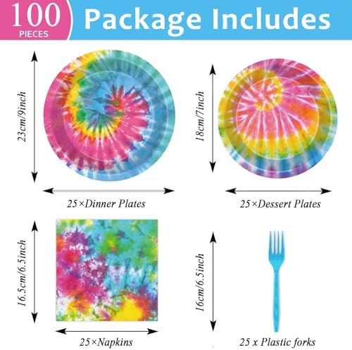 Qyeahkj 25 Guests Tie-Dye Party Supplies, Tie-Dye Party Plates Napkins Forks Set for Tie-Dye Birthday Party Decorations Boys Tie-Dye Birthday Party Supplies Favors (QY0103) - Image 2