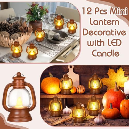 Ferraycle 12 Pcs Mini Lanterns Bulk 4 Inch Brown Lamp Table Centerpieces - Image 5