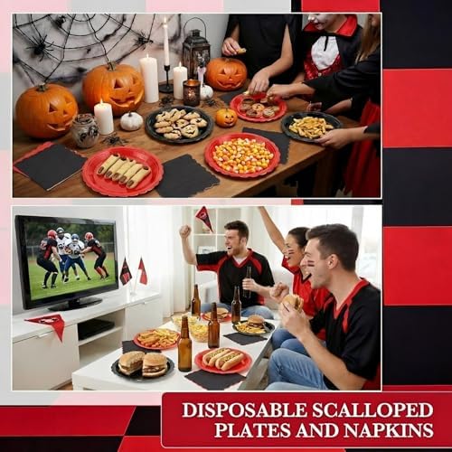 120 Pcs Red and Black Paper Plates and Napkins,7In Scalloped Plate - Image 6