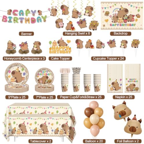 222Pcs Xynic Capybara Birthday Decorations Tableware Set, 25 Serves - Image 2