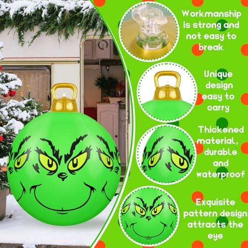 3 Pcs 23.6 Inch Large Inflatable Christmas Balls Green PVC Inflatable Christmas Decorated Ball Outdoor Decorations for Xmas Tree Holiday Parties Decor - Image 3