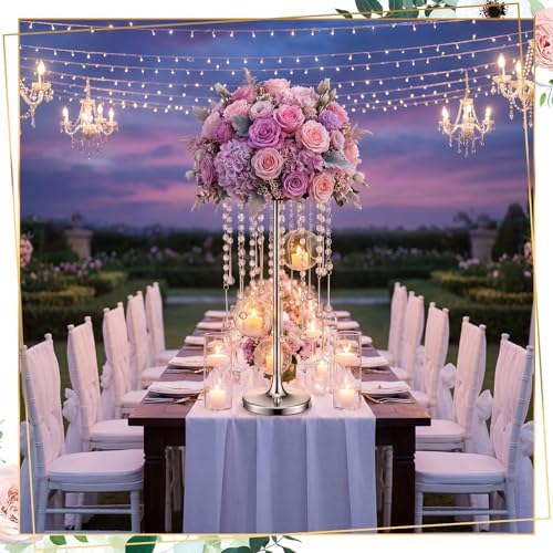 Novabright 2 Pack Tall Crystal Wedding Centerpieces with Globes, Silver - Image 3