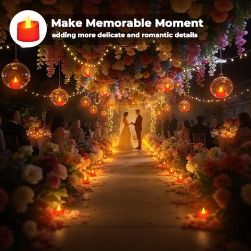 Realistic Flameless LED Tea Lights - 24 Pack Premium LED Tea Lights for Christmas Mantel, Valentine's Dinner & Wedding Centerpieces (Red Base, 24 Pack) - Image 2