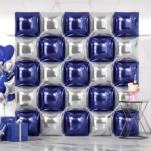 NISOCY 25PCS Navy Blue and Silver Square Foil Balloons Wall Backdrop by NISOCY