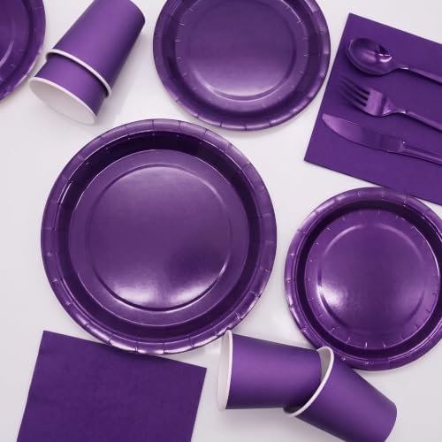 Purple Paper Plates Party Supplies,350pcs Purple Plates and Cups and Napkins Set for Mardi Gras Birthday Decorations for Women Srve 50 - Image 5