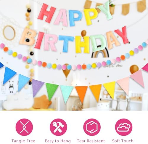 CANREVEL 3 PCS Pre-Strung 3D Happy Birthday Banner Decorations, Pastel - Image 4