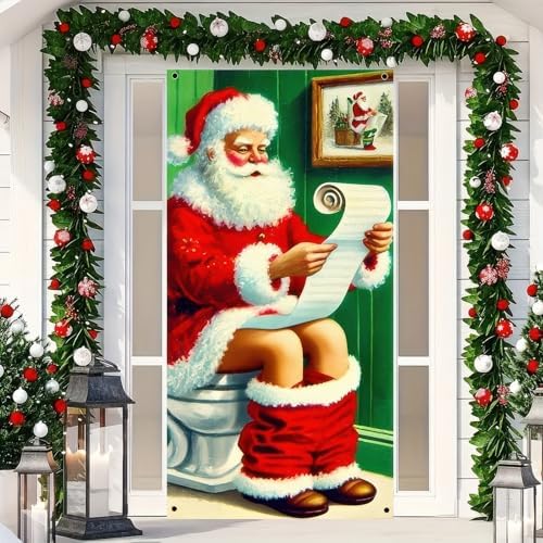 BlissYard Christmas Door Cover Wrapped Boxes Santa 35x71 Inch Polyester - Image 2