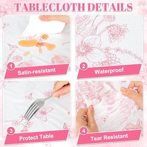 6 Pcs Pink Floral Plastic Tablecloths, Disposable Wedding Table Cloth - Image 5