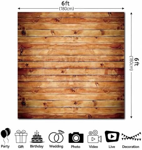 6x6FT Polyester Wood Wall Photography Backdrop Rustic Natural Wooden Board Photo Background Banner Birthday Party Wedding Baby Shower Cake Table Decor Studio Booth Prop Supplies - Image 4